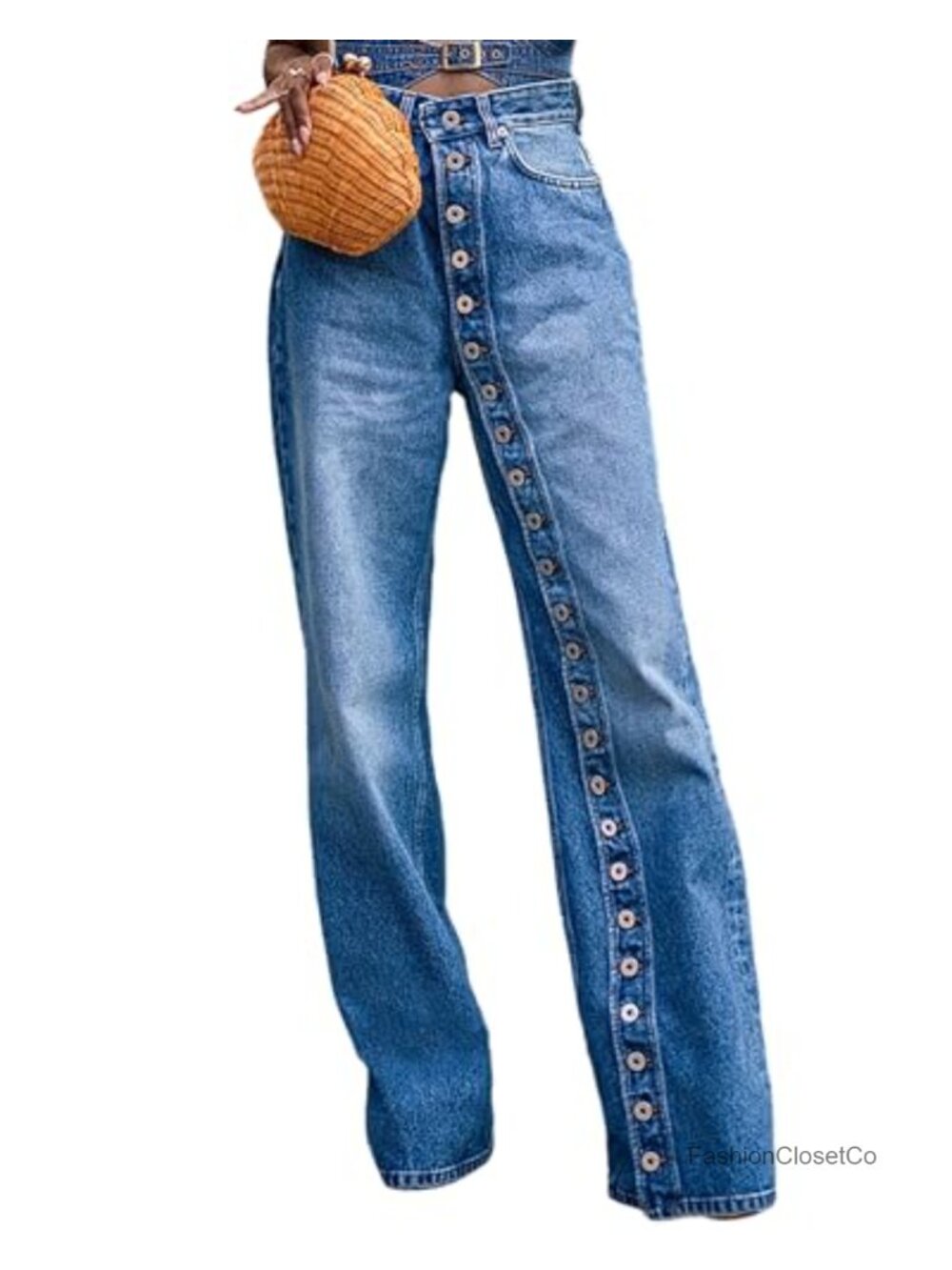 High Waisted Straight Leg Jeans Button Down Wide Leg Denim Pants